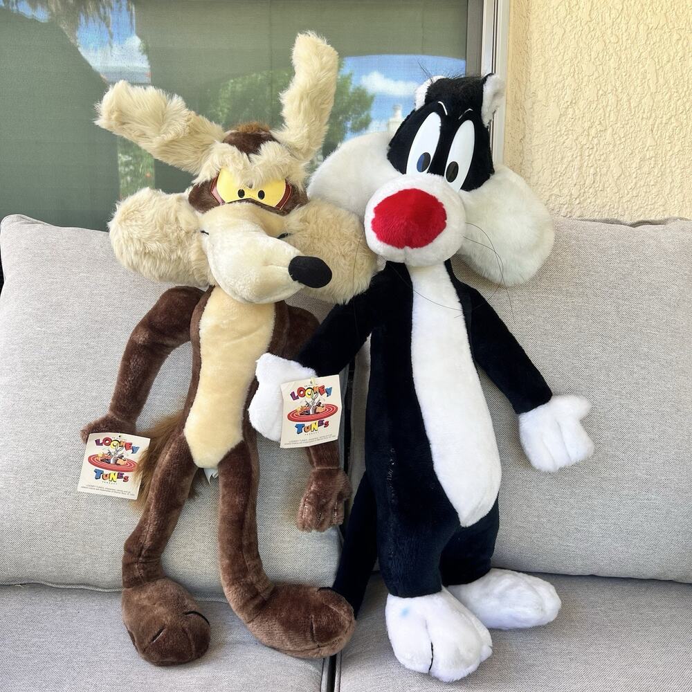 VTG w Tags Looney Tunes plush Wile E. Coyote & Sylvester the Cat Large 31” 1994